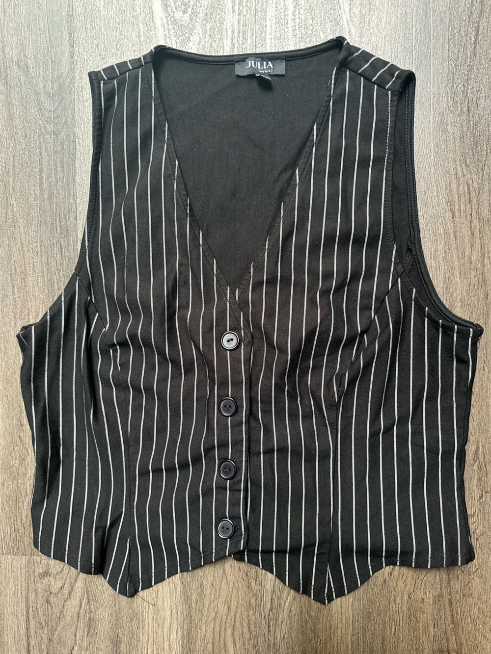 Julia by LoveJ Black Pinstripe Button Front Vest - Juniors Plus 1X - Y2K